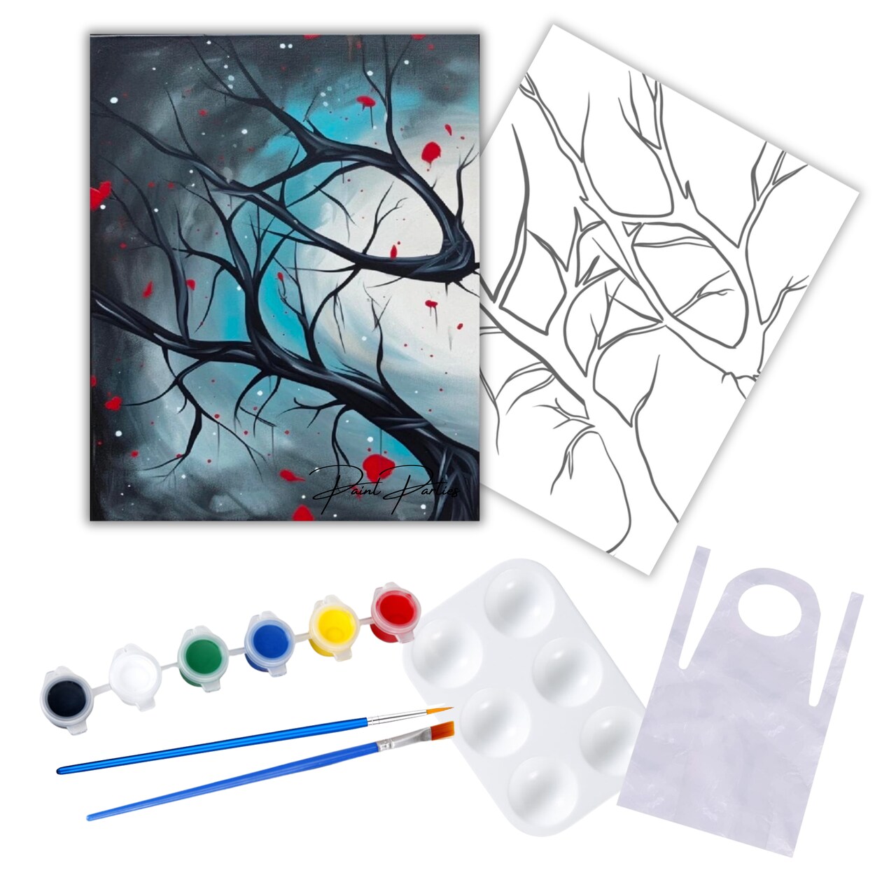 "Midnight Branch" DIY Canvas Art Kit, Adult Beginner, Acrylic Paint Size 11x14 inch